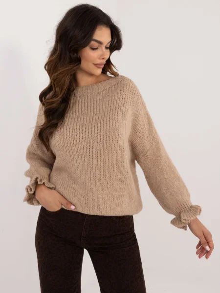 Pulover Italy Moda cu volane bej