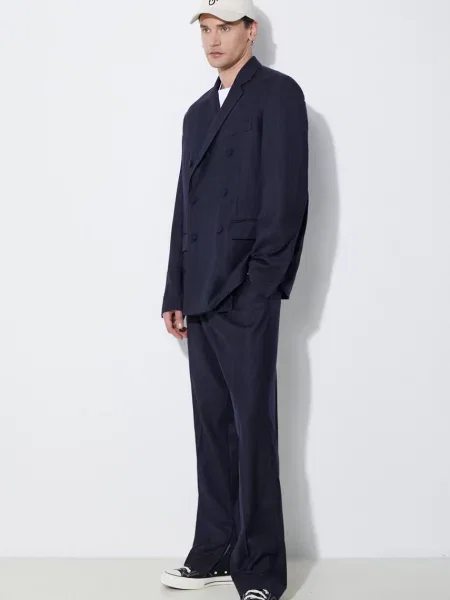 Μάλλινα παντελόνια Straight Leg Pants ναυτικό μπλε