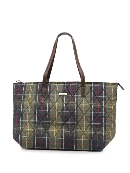 Matlasat geantă shopper Barbour în carouri verde