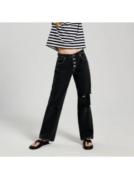 Sinsay Džíny straight se středně vysokým sedem šedá