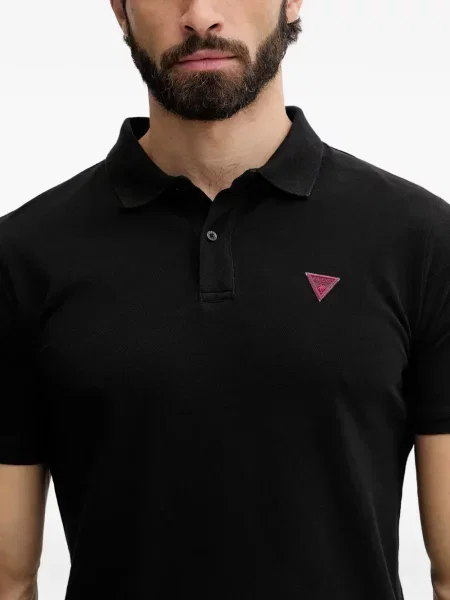 Tricou polo Guess cu autograf negru