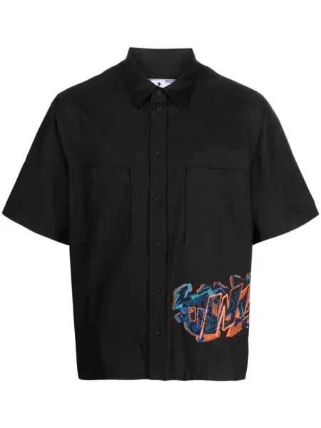 Cămașă Off-white cu broderie scurtă alb