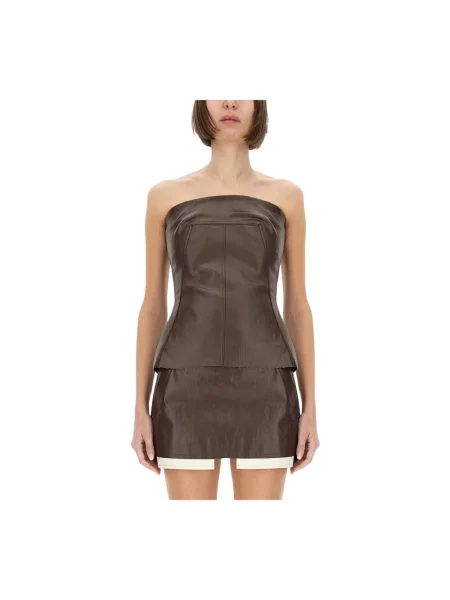 Top Rick Owens skórzany bez ramiączek brązowy