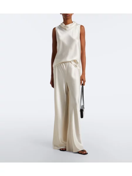 Pantaloni Leset din satin alb