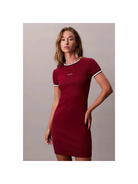 Rochie din denim Calvin Klein Jeans bordo