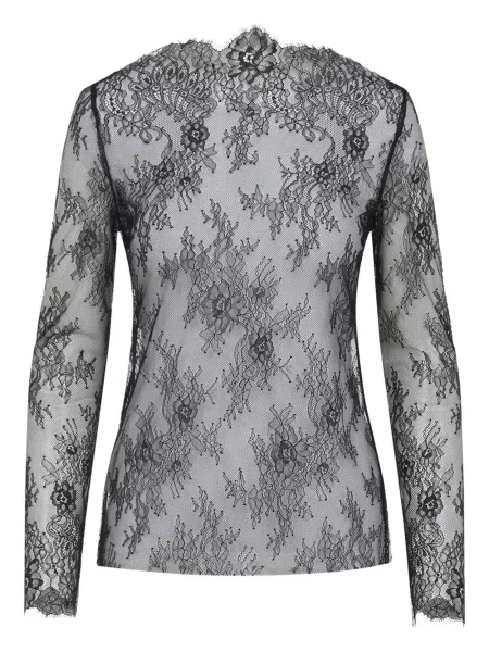 Lung top Alberta Ferretti cu model floral din dantelă negru