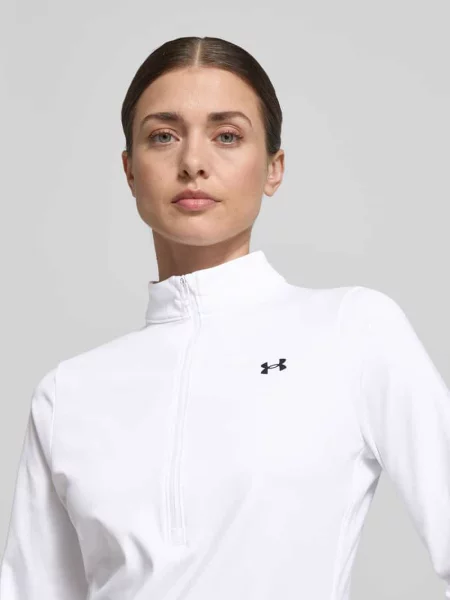 Bluzka z długim rękawem ze stójką i zamkiem błyskawicznym Under Armour biała
