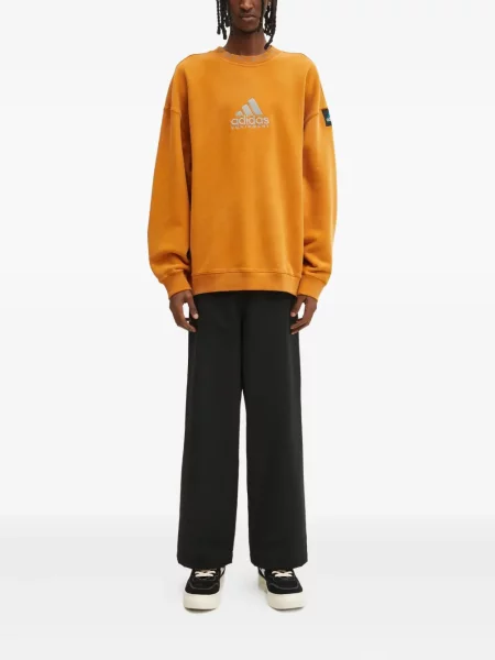 Geacă parka Adidas cu dungi cu glugă cu șireturi albastru