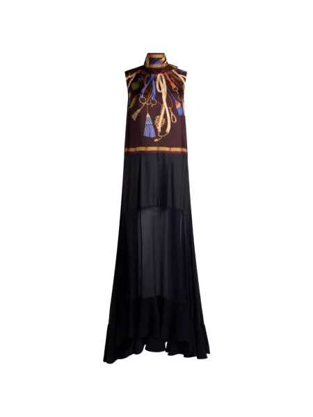 Lung rochie Etro de mătase cu imagine albastru