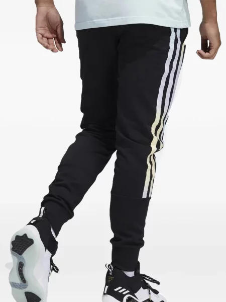 Tricou polo Adidas cu dungi alergare cu autograf negru