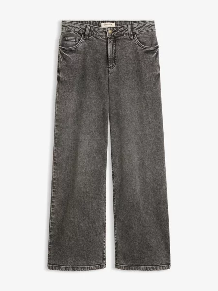 Jeansy wide leg średni stan szare