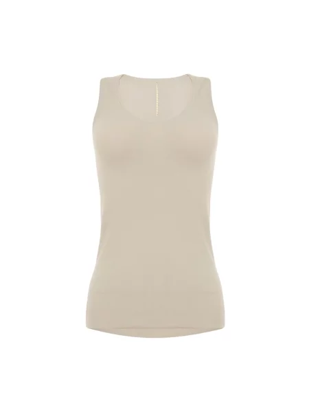 Top Wolford z dekoltem w łódkę na ramiączkach beżowy