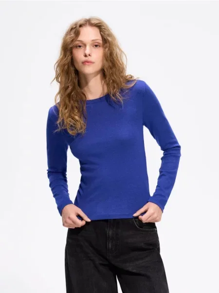Reserved Tricou cu mânecă lungă cu conținut ridicat de modal albastru-violet albastru
