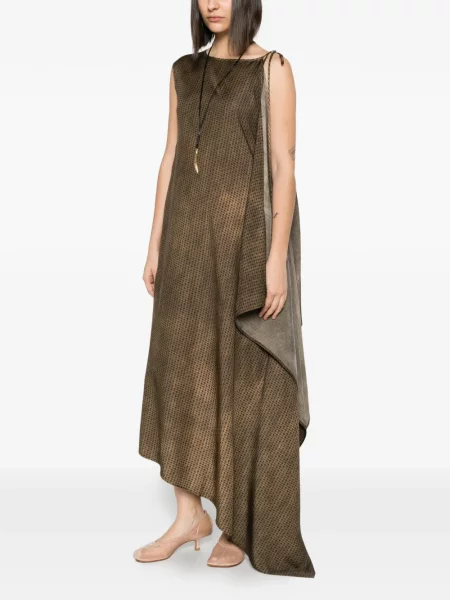 Rochie Uma Wang cu imagine cu imprimeu geometric asimetrică maro