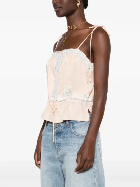 Top Chloé cu model floral din jacard roz