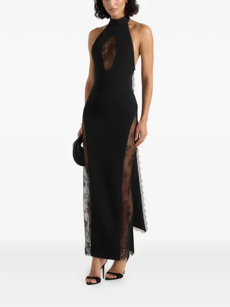 Rochie maxi Manière De Voir din dantelă drapată cu gât halter negru