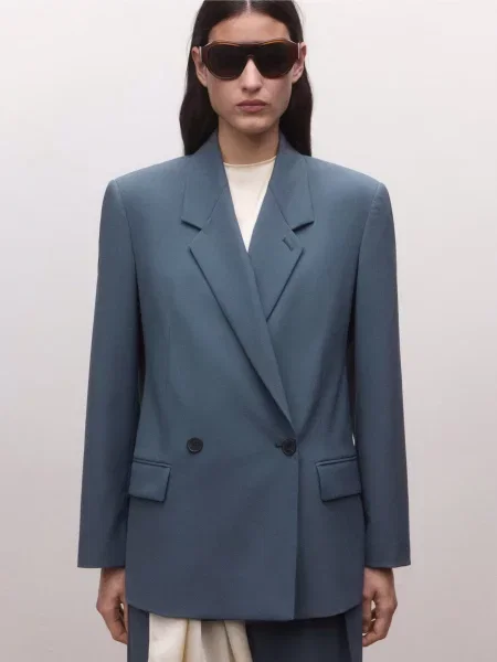 Піджак MANGO поліестер/вовна синій