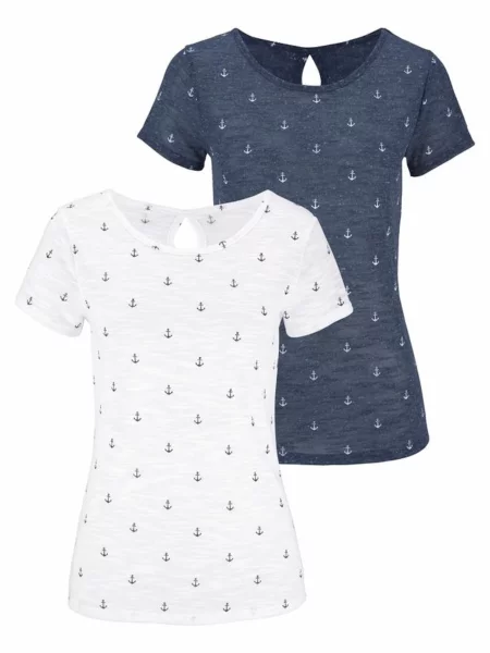 BEACH TIME Tricou albastru marin alb