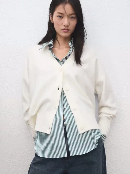 Кардиган MANGO акрил/поліестер білий