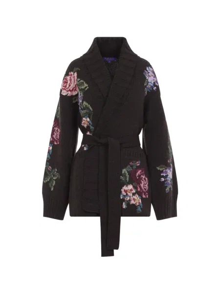 Opasan kardigan Ralph Lauren Collection s cvjetnim printom smeđa