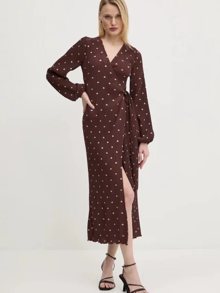 Never Fully Dressed rochie Plisse midi drept maro