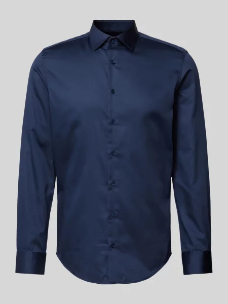Koszula biznesowa o kroju slim fit z satyny Seidensticker granatowa