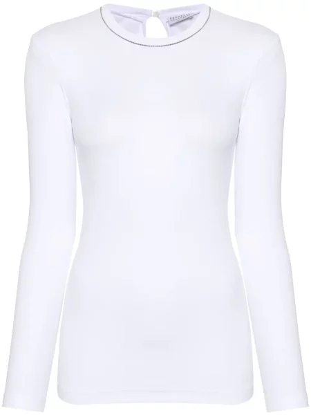 Tricou Brunello Cucinelli cu mărgele alb