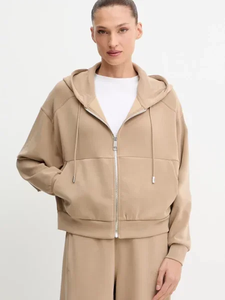 BOSS Orange bluza z kapturem gładka beżowy