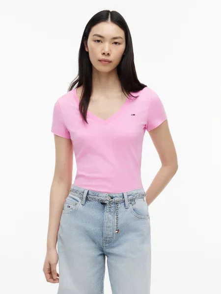 Tommy Jeans Tricou roz deschis alb