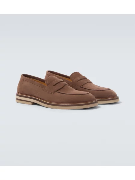 Pantofi loafer Brunello Cucinelli din piele de căprioară maro