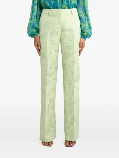 Pantaloni Etro cu model floral din jacard verde