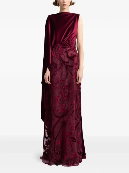 Haftowana aksamitna sukienka maxi Gemy Maalouf czerwona