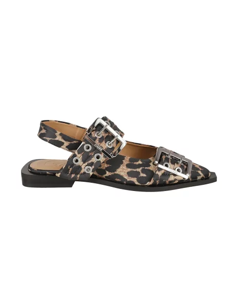 Balerinki Ganni z nadrukiem zwierzęcym brązowe
