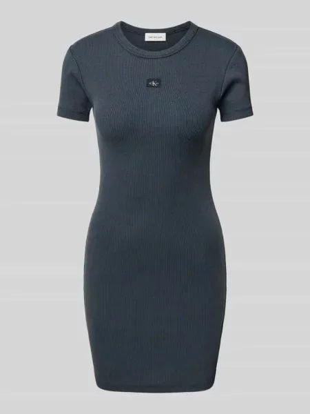 Sukienka T-shirtowa z naszywką z logo i okrągłym dekoltem Calvin Klein Jeans szara