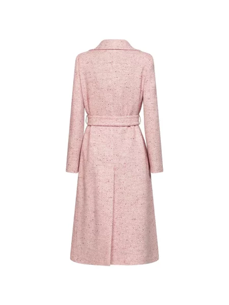 Cu centură palton Tagliatore cu model herringbone roz