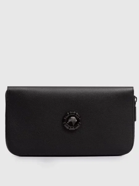 Шкіряний гаманець-клатч з металевою емблемою Stefano Ricci чорний