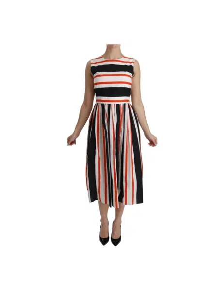 Wielobarwność sukienka midi Dolce And Gabbana w paski do kolan
