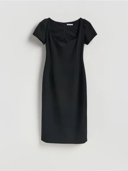 Reserved Rochie midi cu mâneci bufante negru