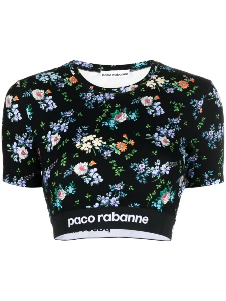 Top Paco Rabanne cu model floral cu imagine negru