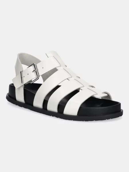 Δερμάτινα σανδάλια Tommy Jeans TJW FISHERMAN PATENT SANDAL μπεζ λευκό
