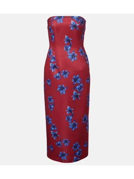Rochie midi Emilia Wickstead din satin cu model floral până la genunchi roșu
