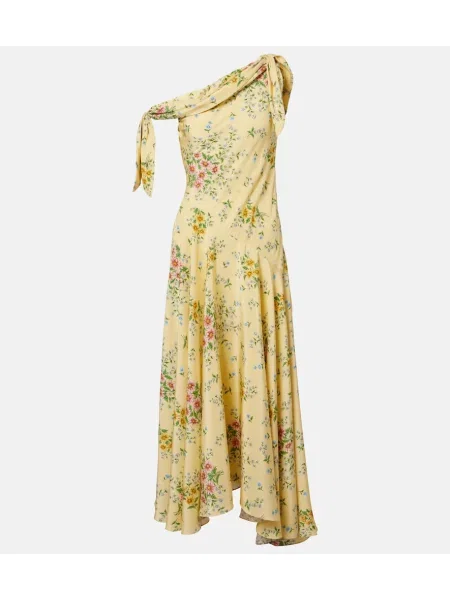 Rochie midi Rodarte de mătase cu model floral asimetrică galben