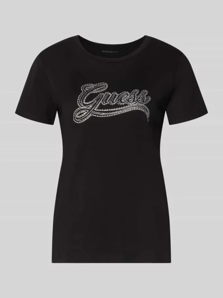 Koszulka z czystej bawełny z motywem logo o kroju regular fit Guess czarna