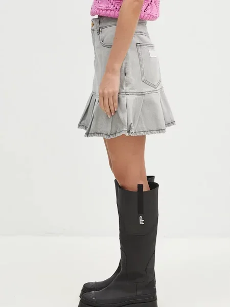 GANNI spódnica jeansowa Future Denim Pleated Mini Skirt mini rozkloszowana szary