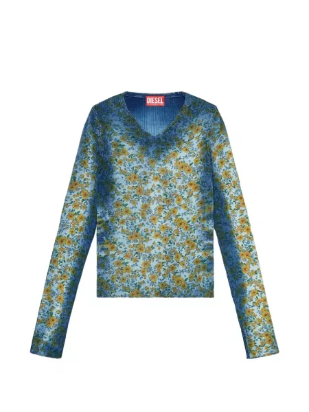 Tricou Diesel cu model floral cu imagine albastru
