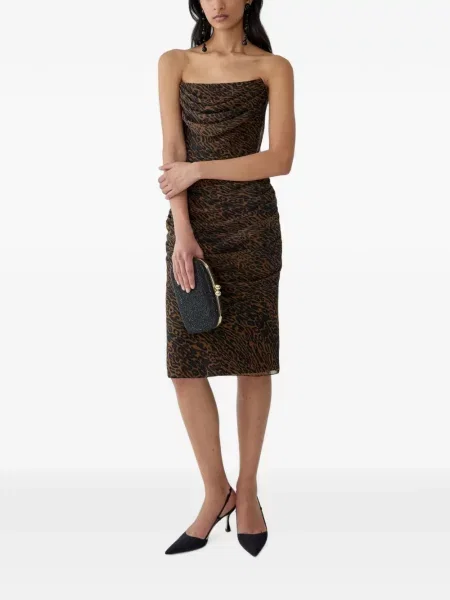 Rochie midi Carolina Herrera cu imagine cu model leopard drapată maro