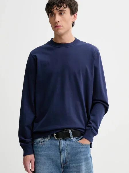 Тениска с дълъг ръкав Abercrombie & Fitch тъмносиньо