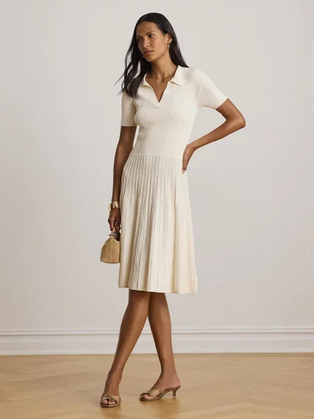 Lauren Ralph Lauren Pletené šaty krémová