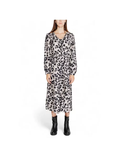 Wielobarwność sukienka maxi Jacqueline De Yong w panterkę do kolan czarna