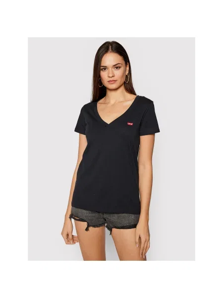 LEVI'S Póló PERFECT VNECK BLACKS tűzpiros / fekete fehér